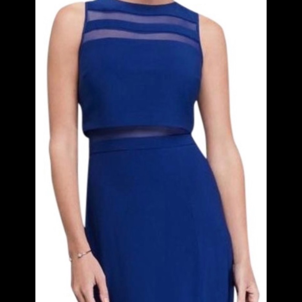 Floor length blue and mesh Nightway gown